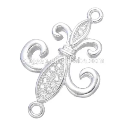 Loop Fleur De Lis Flower Platinum Color Jewelry Finding Micro Pave Zircon Connector