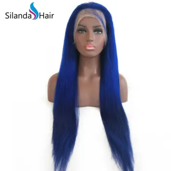 Silanda Hair Blue Brazilian Remy Full Lace Human Hair Wigs Silky Straight
