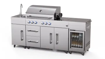 Multi-Functional Outdoor 4 Burners BBQ Grill High Quality Stainless Steel Gas Grill with Side Burner and Sink