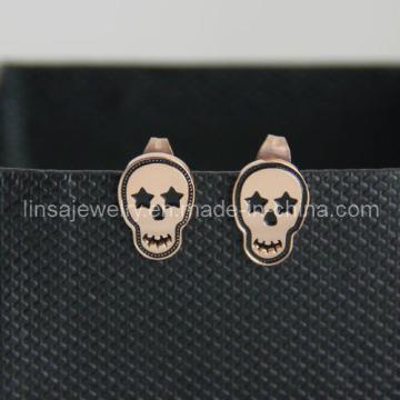 Rose Gold Stainless Steel Skull Earrings (SE055)