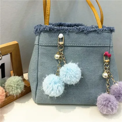 Multi Color Pearl Pom Pom Self Defense Keychain Accessories