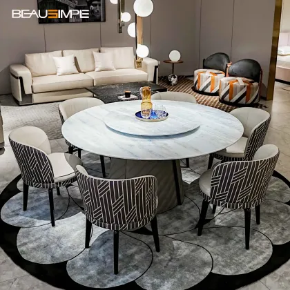 Elegant Blue & White Marble Dining Table Collection