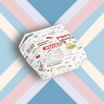Caja de hamburguesas de cartón blanco de comida para llevar