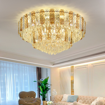 Luxury Round Crystal Ceiling Light LED-Powered Gold Decorative Pendant Chandelier