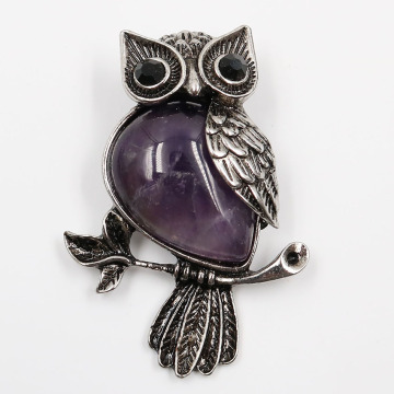 Owl Necklaces Healing Crystal Stone Pendant Reiki Spiritual Energy Gemstone Quartz Necklace Birthday for Women Men