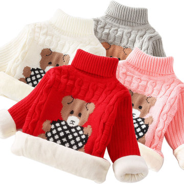 Winter Warm Baby Sweaters For Girls Pullovers Fashion Autumn Cartoon Turtleneck Knitted Boys Kids Sweaters Children Clothes 2-7Y