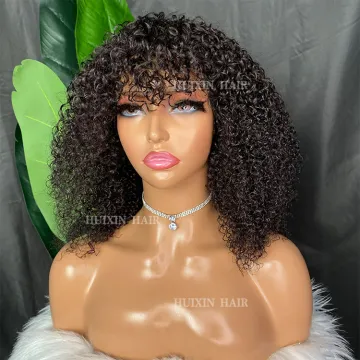 Wholesale Virgin Raw Curly Brazilian Indian 100% Human Hair Natural Black Kinky Curly Wig with Bang