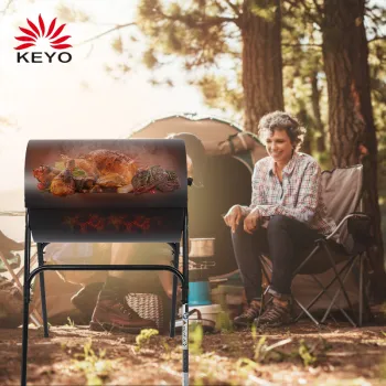 F13  Commercial large Garden Barrel charcoal BBQ greek brazilian cyprus style rotating rotisserie grill with hood