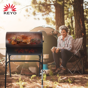 F13  Commercial large Garden Barrel charcoal BBQ greek brazilian cyprus style rotating rotisserie grill with hood