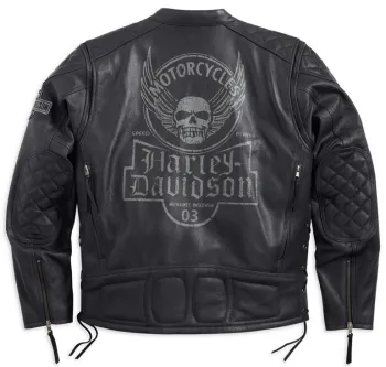 Mens Destination Winged Skull with Side Lacing Black Leather Jacket