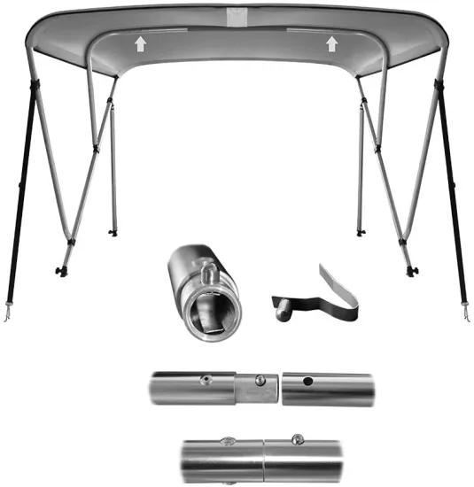 3Bow Bimini Top with 4 Adjustable Straps for Yacht and V-Hull Boats