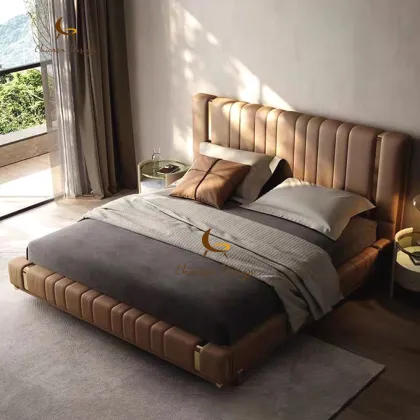 Modern Leather Bed Frame: Customized Double Layer Bedroom Furniture