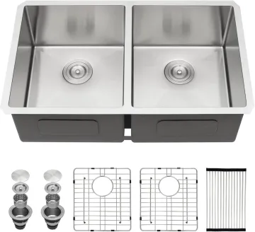 Sink Double Bowl Kitchen Sink Undermount Stainless Steel with Round Corners