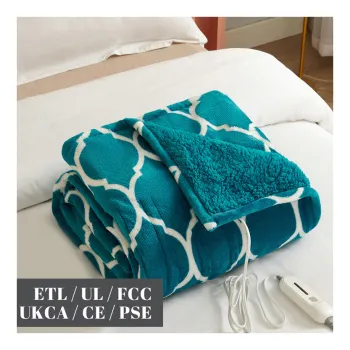 Wholesale Custom Heated Sherpa Flannel Throw Blankets for Winter Home Use