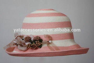Fashion women summer paper braid straw hats bucket hats with lovely flower decoration