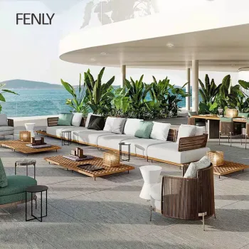 High-End Teak Wood Waterproof L-Shape Rattan Garden Sofa Set