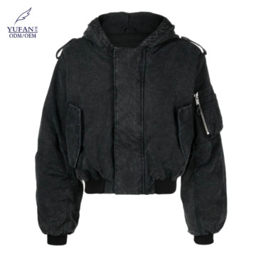 YuFan ODM Acid Wash Windproof Short Coat for Women - Zip-up Parka