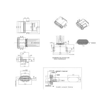 Type-C 16P Female Waterproof 90° SMT Connector