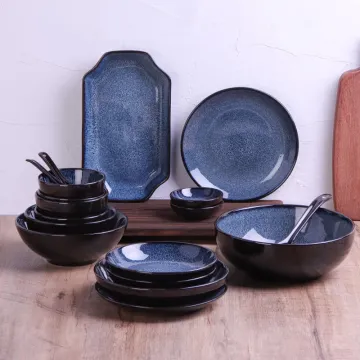 Handcrafted Blue Ceramic Glaze Tableware Set