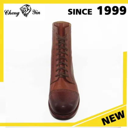 Alibaba Mens Winter Boots Brown Leather Round Toe Lace Up Long Shoes Martin Boots