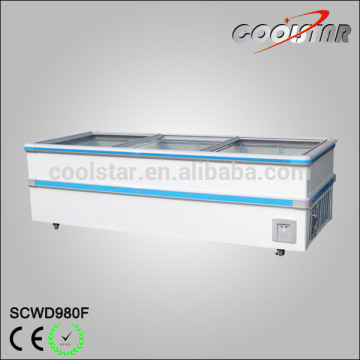 Double compressors glass door island cabinet freezer