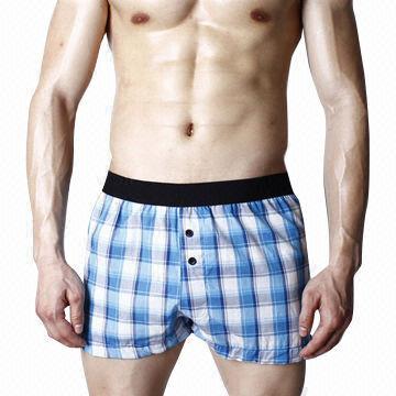New fashionable men's briefs with elastic waistband, design with plaid and two buttons on front