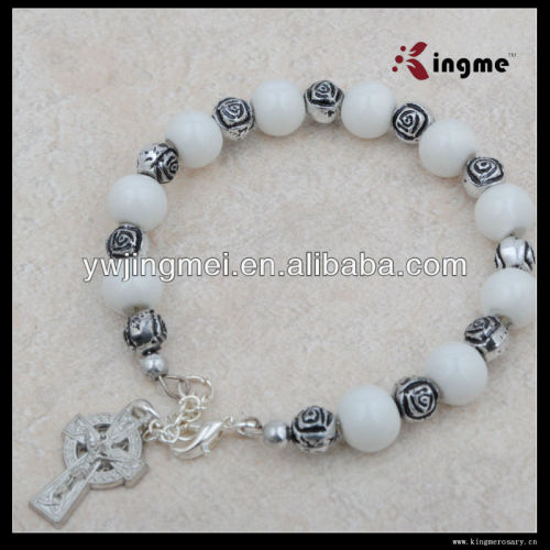 8mm White Glass Beads 1 Decade Rosary Bracelet