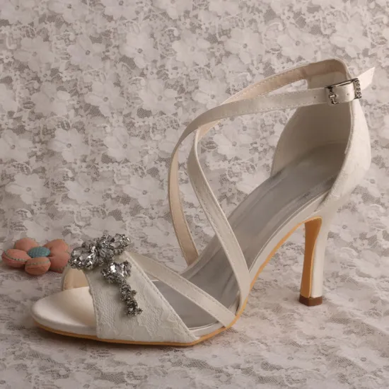 Thin Heel Ivory Bridal Lace Shoes Sandals