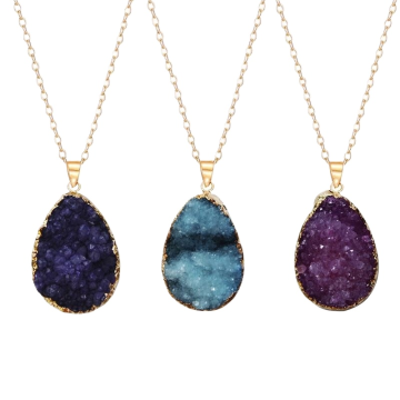 BraveLight Reiki Healing Crystal Jewelry Suxuan Natural Druzy Crystal Stone Water Drop Pendant Necklace