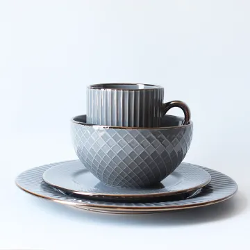 Simple ceramic tableware gold plate bowl rice porcelain