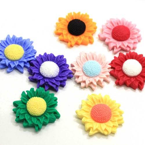 Kawaii Colorful Sunflower 34mm Resin Flatback Cabochon Scrapbooking For Phone Craft