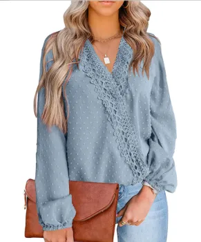 Women V-Neck Lace Shirt Blouses &Tops