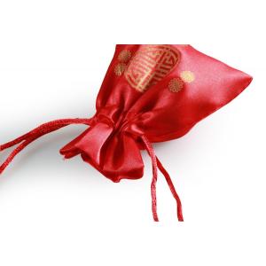 Chinese style red satin drawstring bag pouch