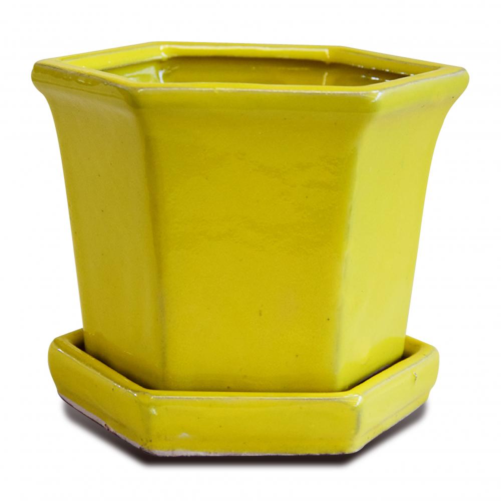 Manufactory Direct Ceramic Pot Glazed Frost Resistant Hexagon Flower Pot 010