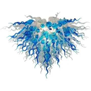 Modern Crystal Ceiling Pendant Lamps - Blue Hand Blown Glass Chandelier Light