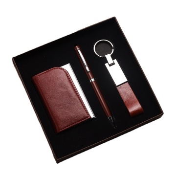 Customized 3-in-1 Luxury Promotional Staff Keychain and Business Card Holder Gift Set