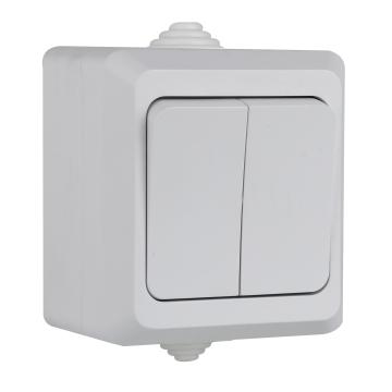 IP44 Waterproof Double Wall Light Switch - Two Gang, One Way