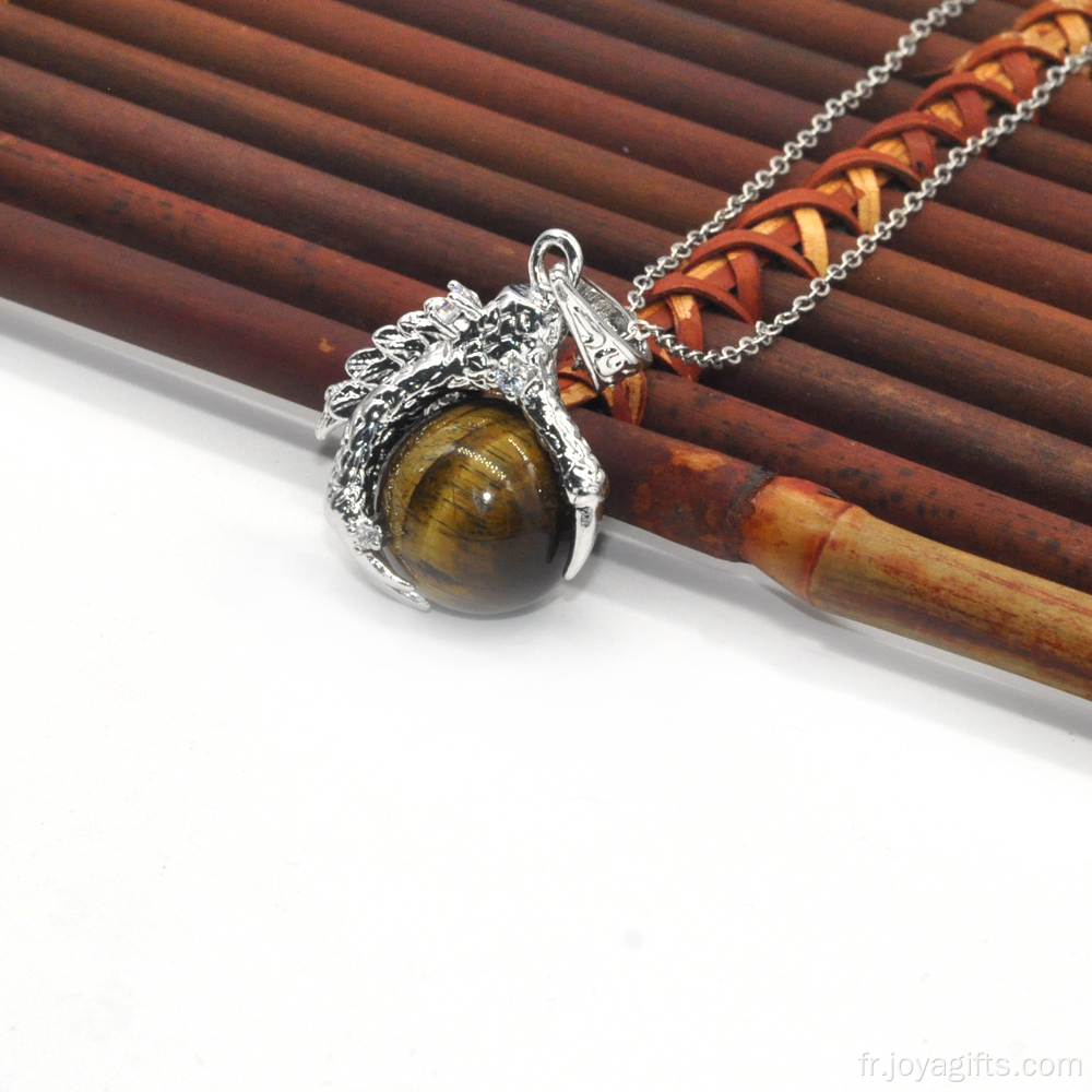 Bijoux de mode en gros Tiger Eye Sphère Dragon Ball Griffe Pendentif