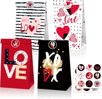 Valentinstag Candy Bags - 12 PCs Goodie -Taschen mit Aufklebern