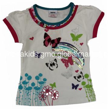 K2328#White Cute Kids Wear Suppliers Butterfly Printed Girl Summer Top