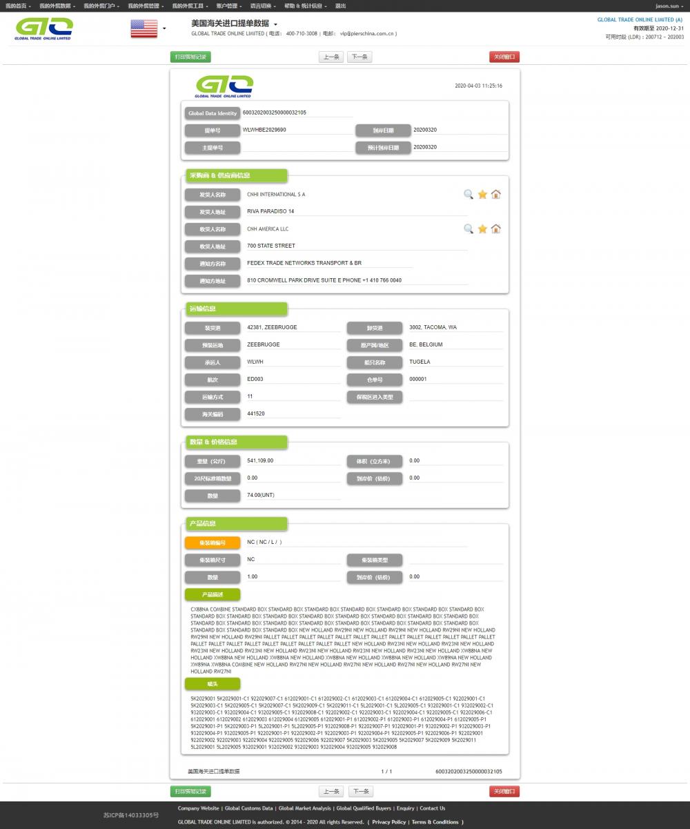 Datos de aduana de importación de caja