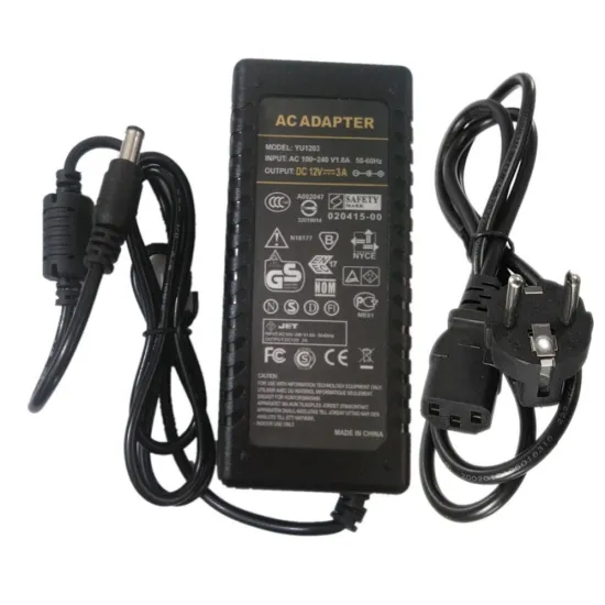 12V 3A Power Supply with US/EU/UK/AU Plug and DC Cable for 36W LED Tabletop Lighting