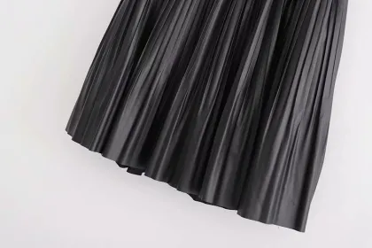 Pleated PU Leather Mini Skirt