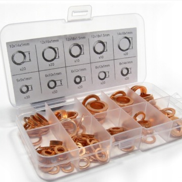 Copper Washer Gasket Set Flat Ring Seal Assortment Kit for Sump Plugs (M8/M10/M12/M14) with Box