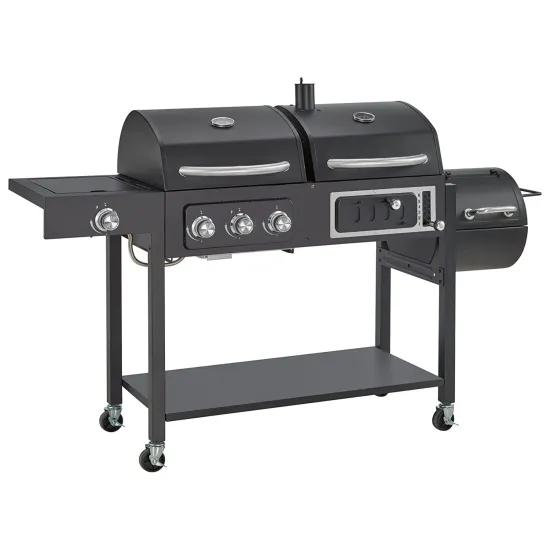 American Outdoor Garden Large Gas and Charcoal Grill Combo Smokeless Barbecue BBQ Commercial Grill Trolley with Smoker Oven