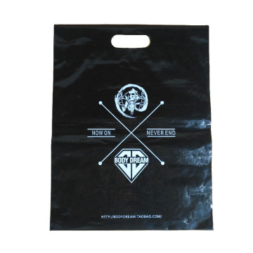 Black shopping handbag with white print logo