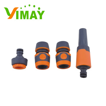 4 Piece Plastic Hose Connector Set with TPR Coating for Garden Tools