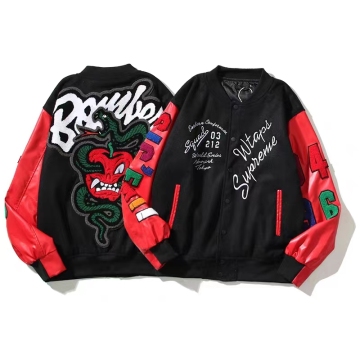 Cropped Custom Varsity Jacket με μαλλί και δερμάτινα μανίκια