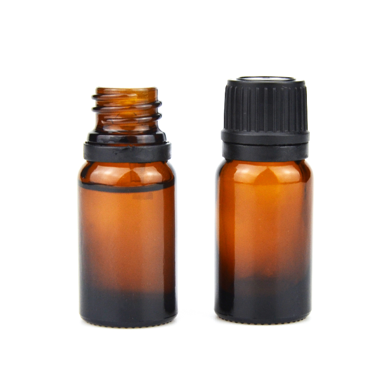 Amber vuoto da 10 ml da 15 ml da 1 oz Mini olio in vetro con anziano con coperchio nera a prova di bambino contro l'anello di furto