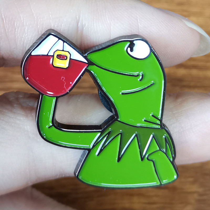 None of My Business Theme Anxious Kermit Drinking Tea Badge Kermit the Frog Pop Culture Cute Pins